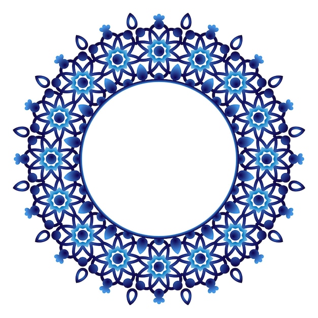 Patrón de baldosas de cerámica Adorno redondo decorativo Fondo blanco con marco de arte Motivos árabes indios islámicos