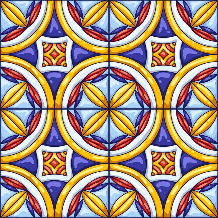 Patrón de baldosas de cerámica. Azulejos de cerámica portugueses o italianos ornamentados típicos. Fondo abstracto decorativo.