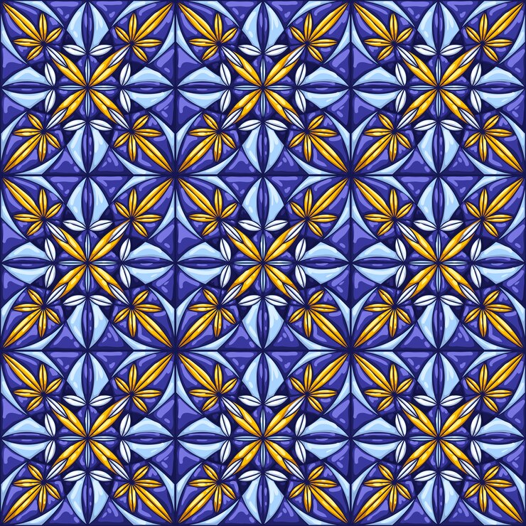 Patrón de baldosas de cerámica. Fondo abstracto decorativo. Talavera mexicana adornada tradicional, azulejo portugués o mayólica española.