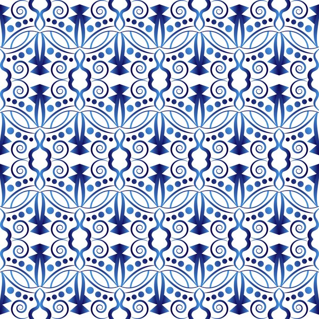 Patrón de baldosas de cerámica Motivos árabes indios islámicos Damasco de patrones sin fisuras Porcelana fondo étnico bohemio Estampado de flores abstractas para tela y papel Ilustración vectorial