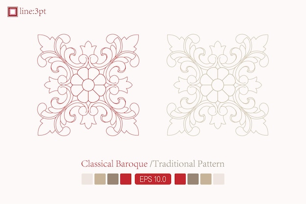 Patrón barroco simétrico vintage Vector lineart Victorian Art Deco