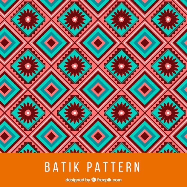 Patrón batik con cuadrados y flores