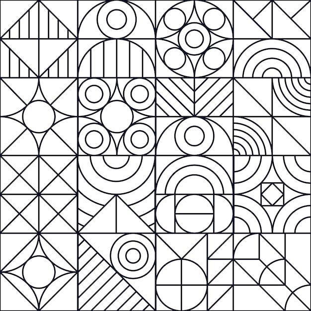 Patrón Bauhaus estilo de línea geométrica mínima de los años 20 con figuras geométricas y formas círculo triángulo cuadrado Psicología humana y salud mental ilustración del concepto Vector 10 pasos