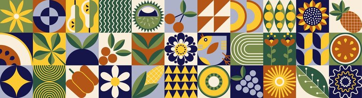 Patrón Bauhaus con estilo mosaico de otoño Formas geométricas simples Fondo textil con Bauhaus