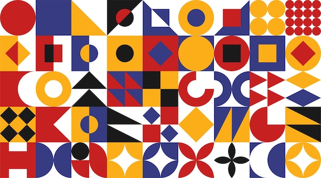 Patrón Bauhaus moderno abstracto con formas geométricas Cuadrados círculos triángulos rayas