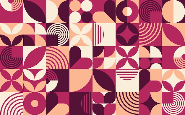 Patrón Bauhaus moderno de color marrón púrpura y rosa