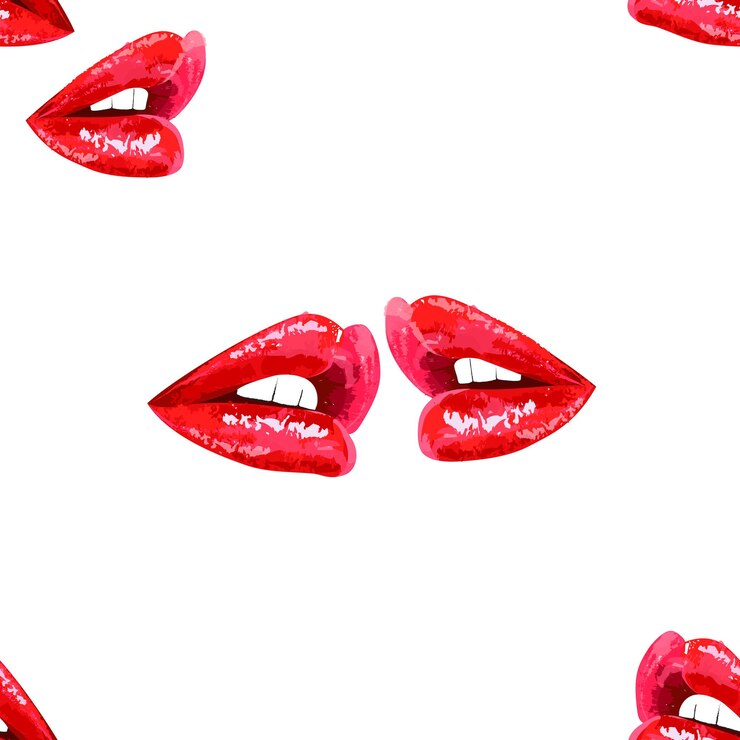 Vector patrón blanco abstracto sin costuras vectorial con labios rojos brillantes y sensuales