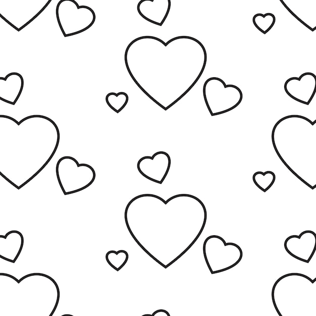Patrón blanco y negro con corazones sobre un fondo blanco.