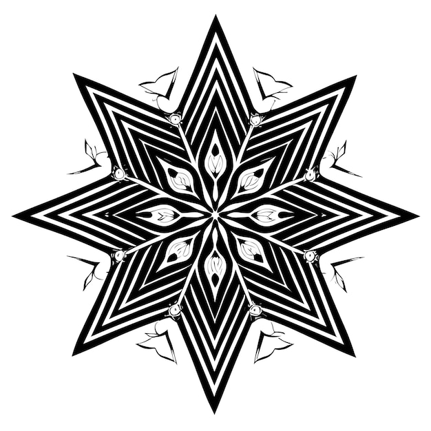 Vector un patrón en blanco y negro con una estrella y hojas.