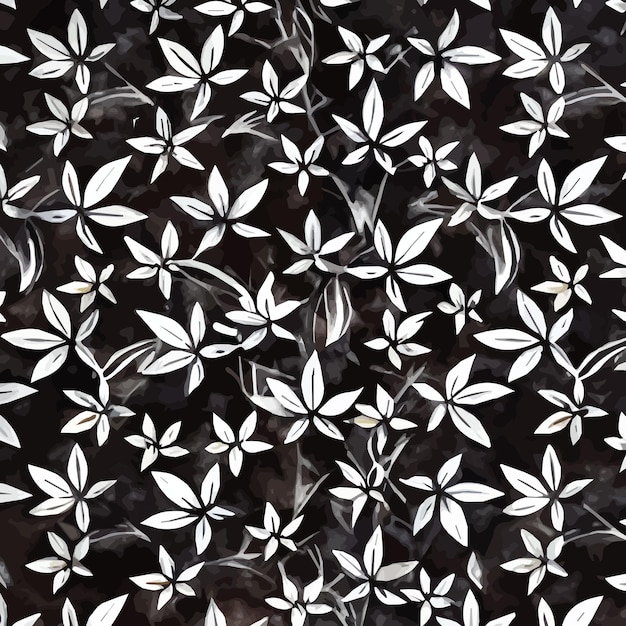 Un patrón blanco y negro con flores blancas sobre un fondo negro.