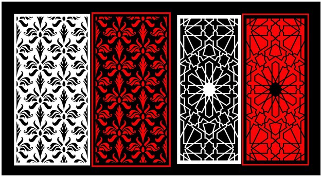 Un patrón blanco y negro con remolinos rojos y negros.