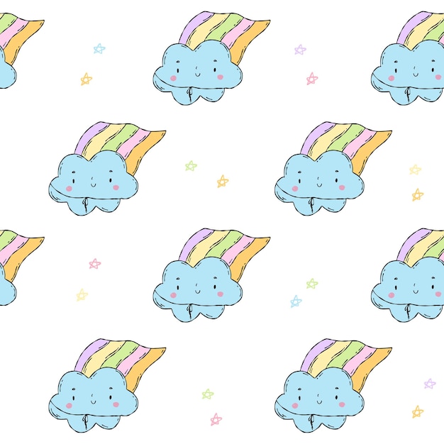 Patrón blanco con nubes superhéroe pastel estrellas Papel de Scrapbooking para niños
