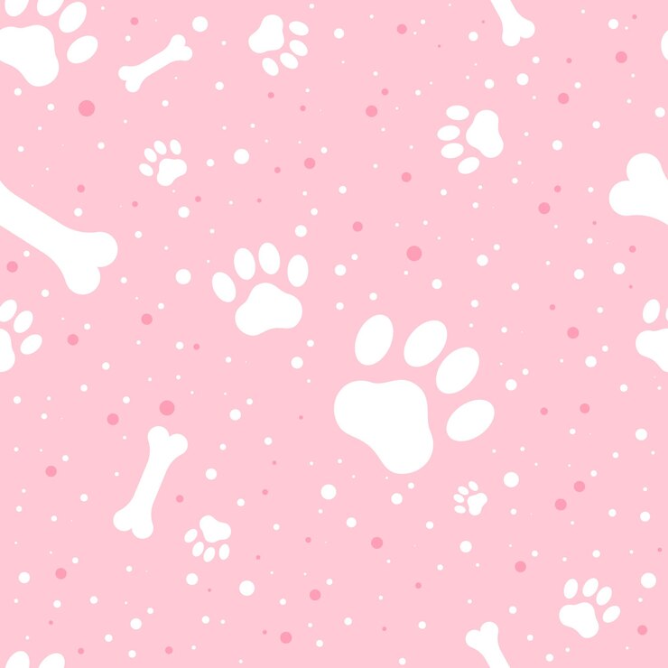 Vector patrón blanco de patas y huesos sobre un fondo rosado con puntos