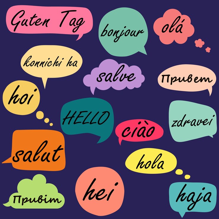 Vector patrón con bocadillos con la palabra hola en diferentes idiomas