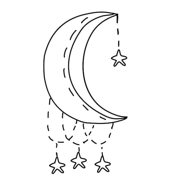 Patrón boho celestial con luna y estrellas