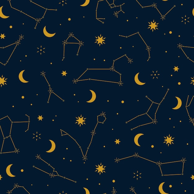 Patrón boho sin costuras con constelaciones estrellas y luna