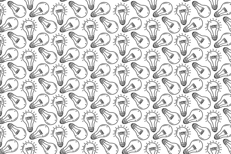 Vector un patrón de bombillas con un patrón blanco y negro