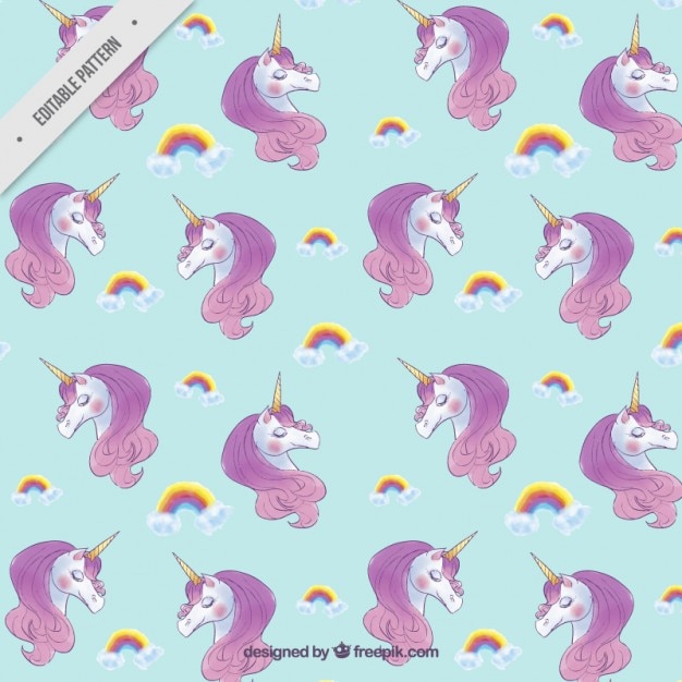 Vector patrón de bonitos unicornios con arcoiris