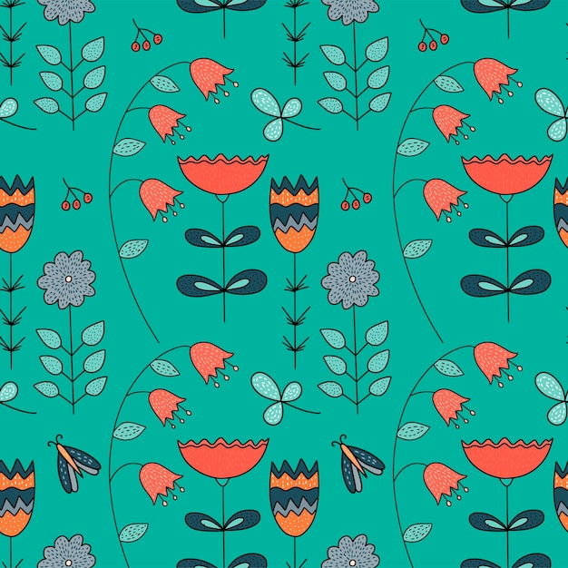Patrón de bosque de vector transparente con lindas ilustraciones en color