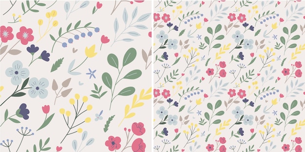 Patrón botánico de colores suaves con flores silvestres Plantas de ilustración floral repetitivas sin costuras