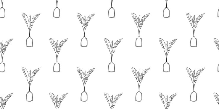 Patrón botánico sin costuras en estilo de contorno hojas en olla ilustración de naturaleza sala de diseño vectorial