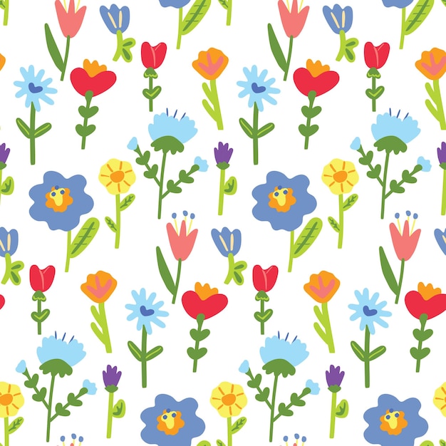 Patrón botánico sin costuras con flores y hojas dibujadas a mano Textura floral abstracta Papel de regalo