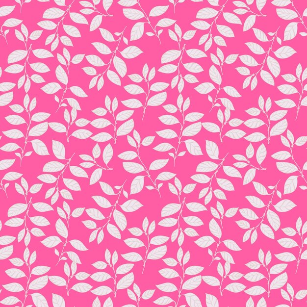 Patrón botánico sin costuras con hojas blancas en un fondo rosado vibrante alegre y elegante