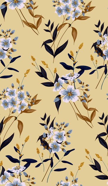 Patrón botánico sin fisuras en estilo vintage Composición abstracta y flores pequeñas en una rama follaje diferente Diseño vectorial para papel y textil