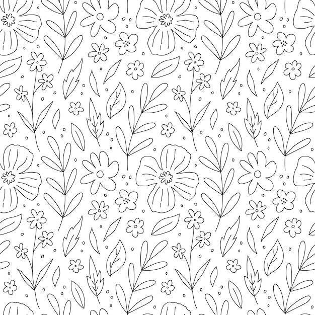 Patrón botánico sin fisuras con flores de garabato hojas y ramas Fondo floral