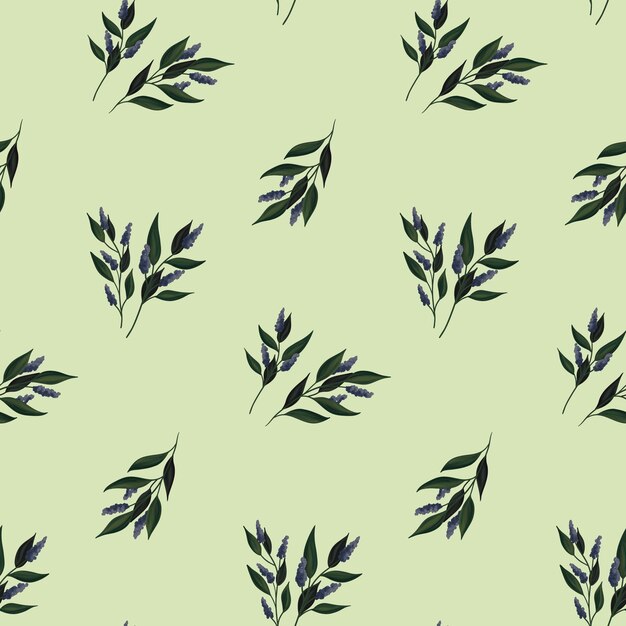 Patrón botánico sin fisuras con hierbas vintage Composición abstracta de plantas sobre un fondo verde Ilustración vectorial