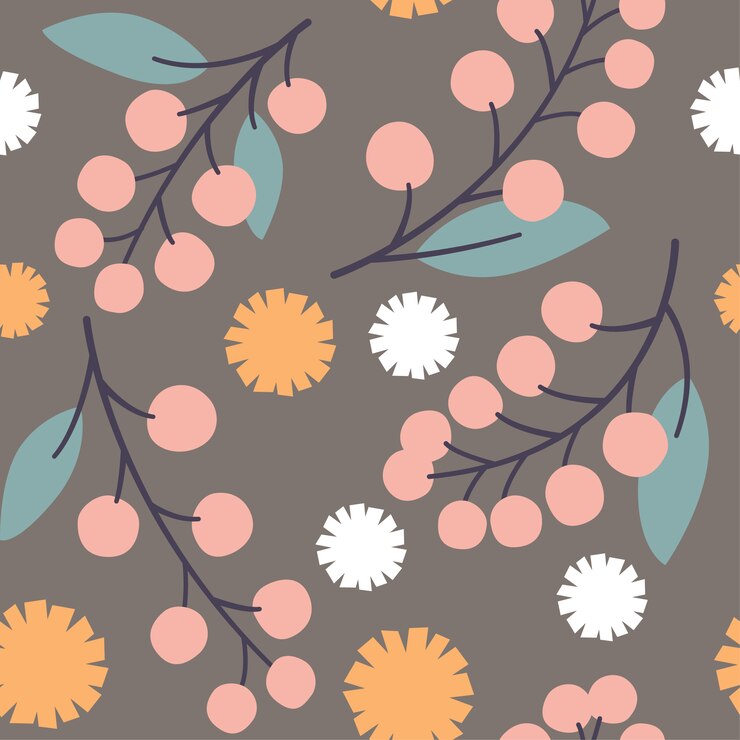 Patrón botánico mínimo en beige pastel y rosa.