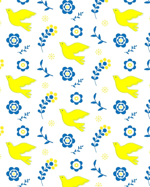 Vector patrón botánico símbolos ucranianos flores de pájaros