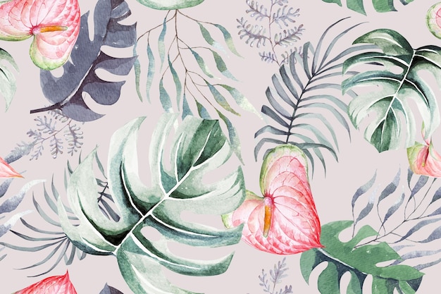 Vector patrón de botánico tropical con acuarela para tela y papel tapiz. fondo de naturaleza de hoja.