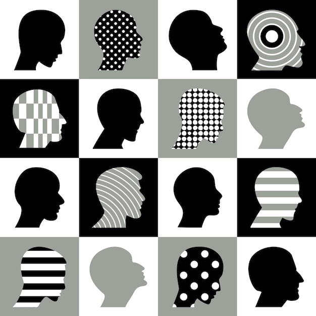 Vector patrón de cabezas de perfil de personas cabezas humanas con estilo fondo vectorial