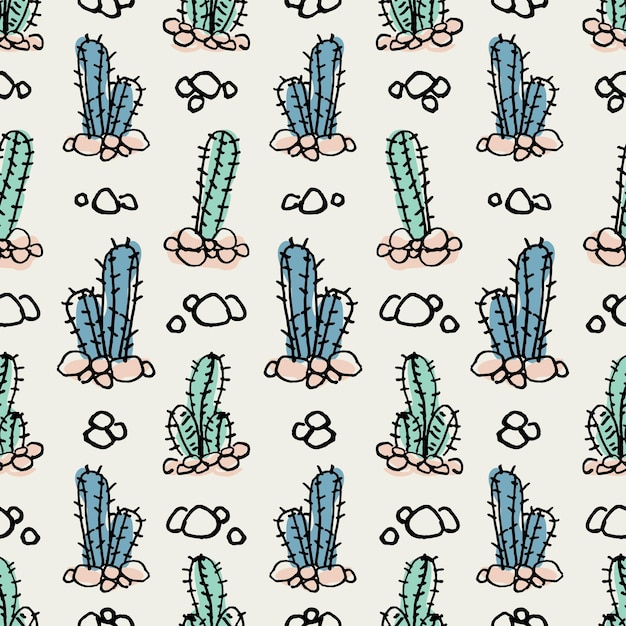 Patrón de cactus sin costuras dibujado a mano