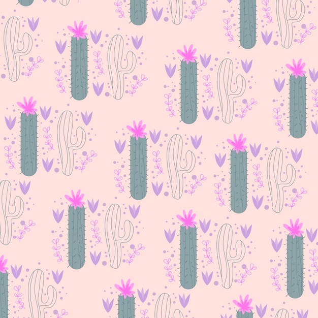 Patrón de cactus con flores alrededor sobre fondo rosa