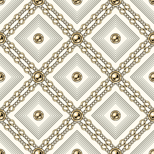 Patrón con cadenas de oro cuentas contorno cuadrados