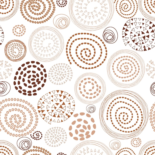 Patrón de café marrón de vector transparente abstracto con elementos redondos dibujados a mano Adorno de círculo bosquejado Fondo para invitaciones de saludos Fabricación de papel de regalo Diseño web textil en el blanco