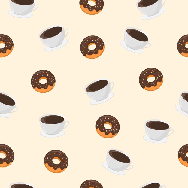 Patrón de café y rosquillas en el suelo de la cafeteríaFondo decorativo para papel de envoltura de carteles de cafetería