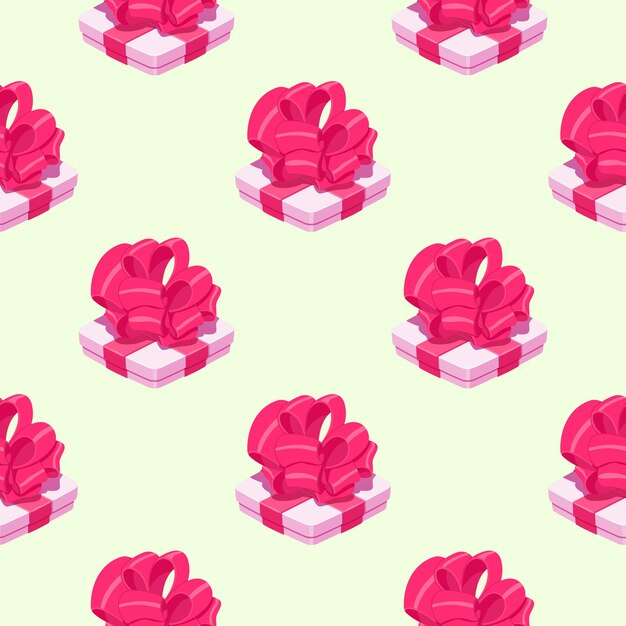 Patrón con cajas de regalo con cinta roja en estilo de dibujos animados para impresión y decoraciónIlustración vectorial