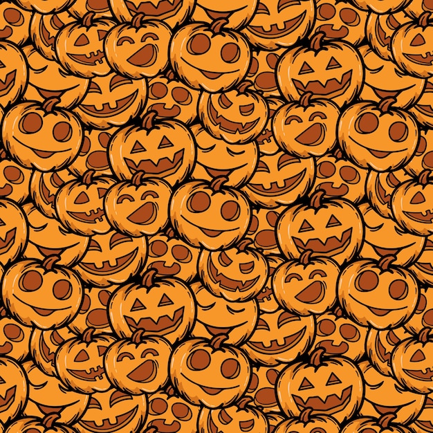 Vector patrón de calabazas de halloween dibujadas a mano terrible sonrisa