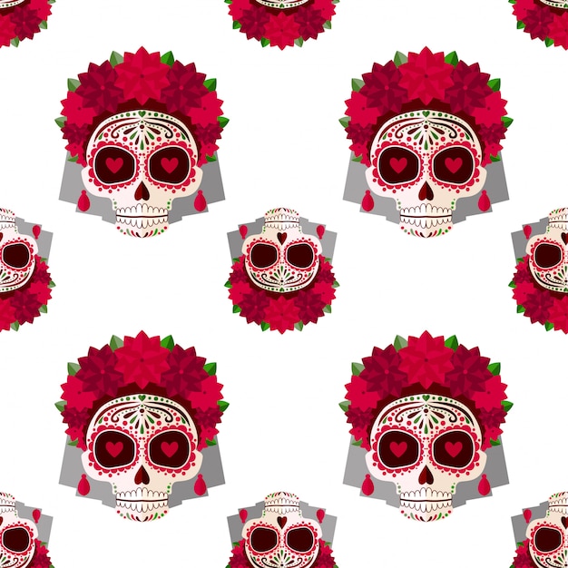 Vector patrón de calavera de azúcar.