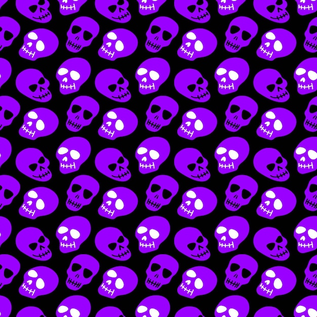 Patrón de calavera calaveras moradas sobre un fondo negro