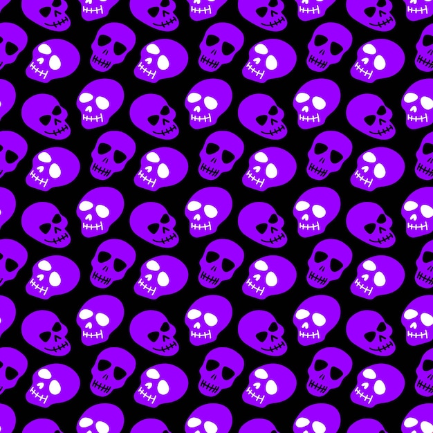 Patrón de calavera calaveras moradas sobre un fondo negro