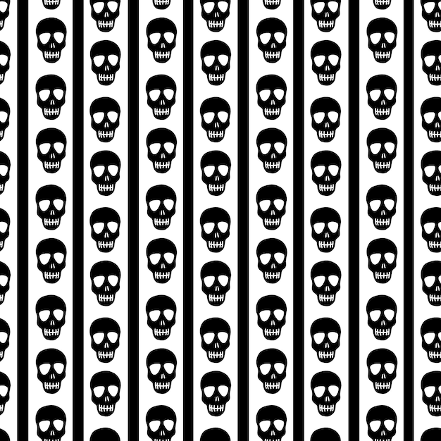 Vector patrón de calavera sobre un fondo blanco y negro