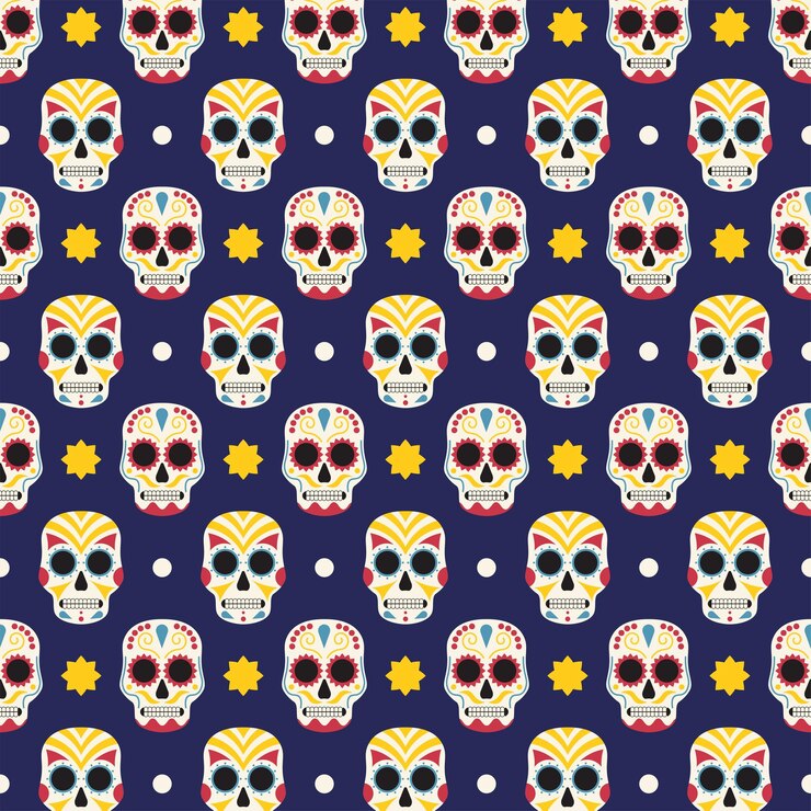 Vector patrón con calaveras de azúcar para el día de los muertos ilustración vectorial en estilo plano