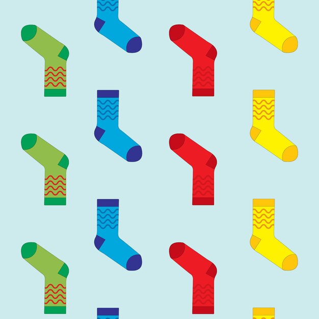 Patrón de calcetines coloridos vectoriales sobre un fondo azul.