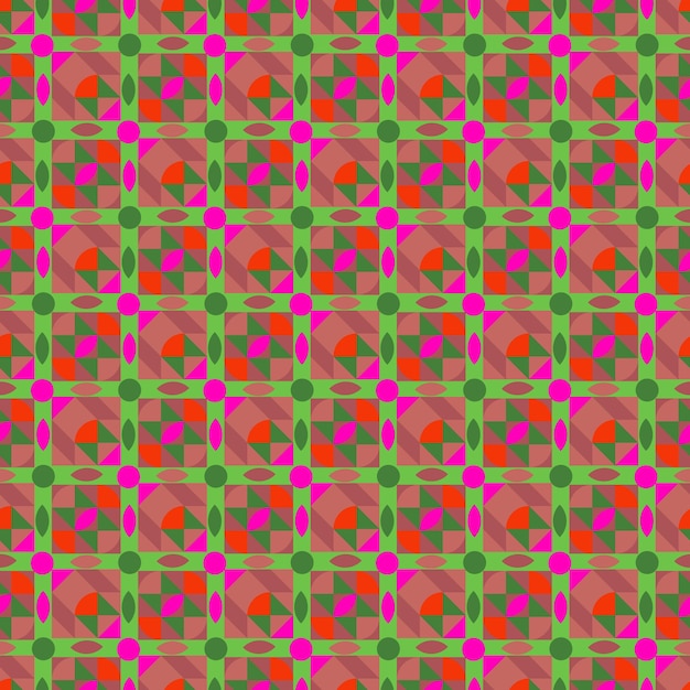 Patrón de caleidoscopio de muchos colores sin costuras. Fondo verde rojo repetitivo colorido. Estampado ornamental