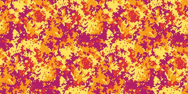 Patrón de camuflaje pixelado vibrante en tonos cálidos Perfecto para diseño textil de moda, fondos de juegos y diseño de sitios web Repetición sin costuras para aplicaciones interminables Moderno y llamativo