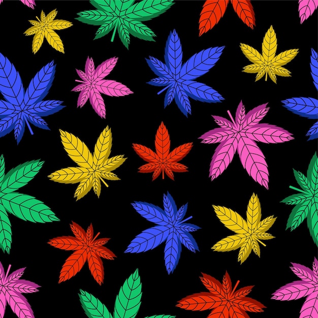 Vector patrón de cannabis marihuana sin costuras sobre fondo negro